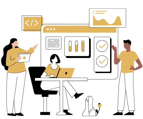 Illustration of people working with SEO tools