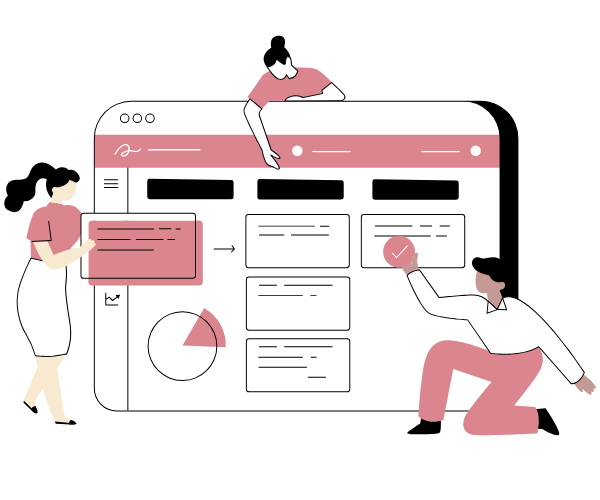 Illustration of people working with SEO tools
